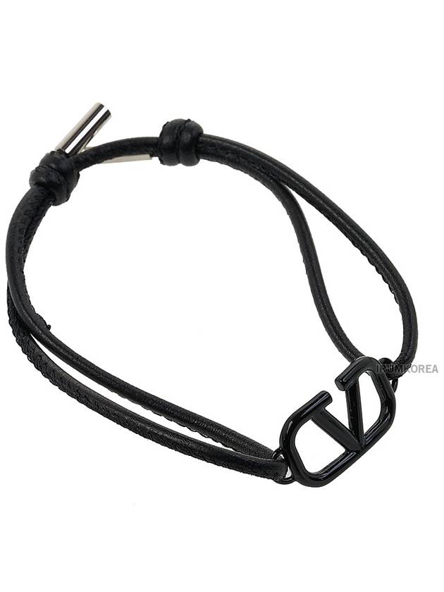 V Logo Signature Leather Bracelet Black - VALENTINO - BALAAN 3