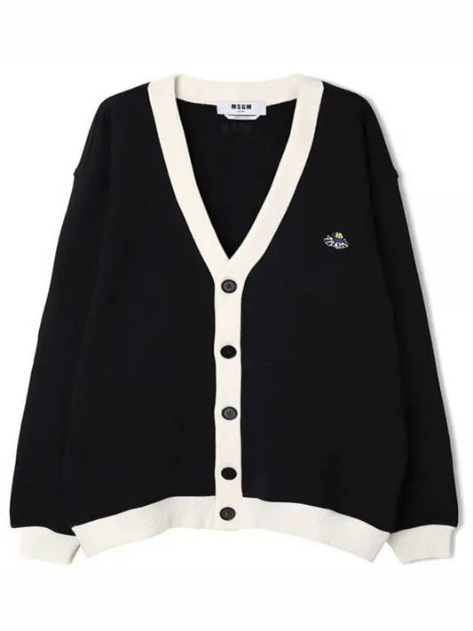 Embroidery Logo Patch Cotton Cardigan Black - MSGM - BALAAN 2