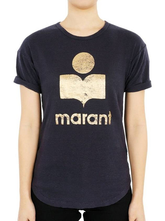 Women s Etoile Coldy Logo Short Sleeve Navy Gold TS0004FA A1N10E FNGO - ISABEL MARANT - BALAAN 2