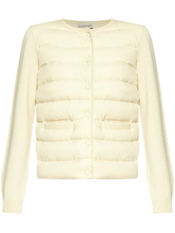 Logo Patch Mix Padded Wool Zip-Up Cardigan White - MONCLER - BALAAN 1