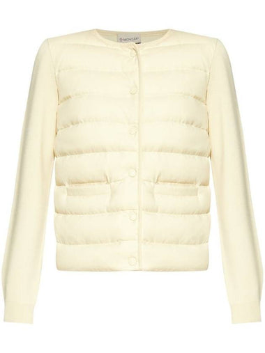 Logo Patch Mix Padded Wool Zip-Up Cardigan White - MONCLER - BALAAN 1