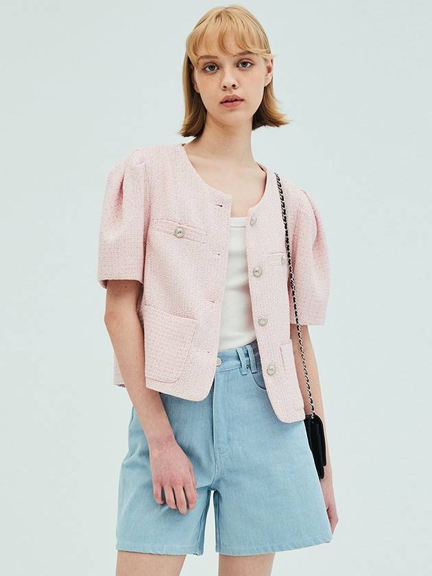 Puff Sleeve Tweed Jacket Pink - OPENING SUNSHINE - BALAAN 2