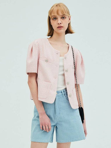 Puff Sleeve Tweed Jacket Pink - OPENING SUNSHINE - BALAAN 1