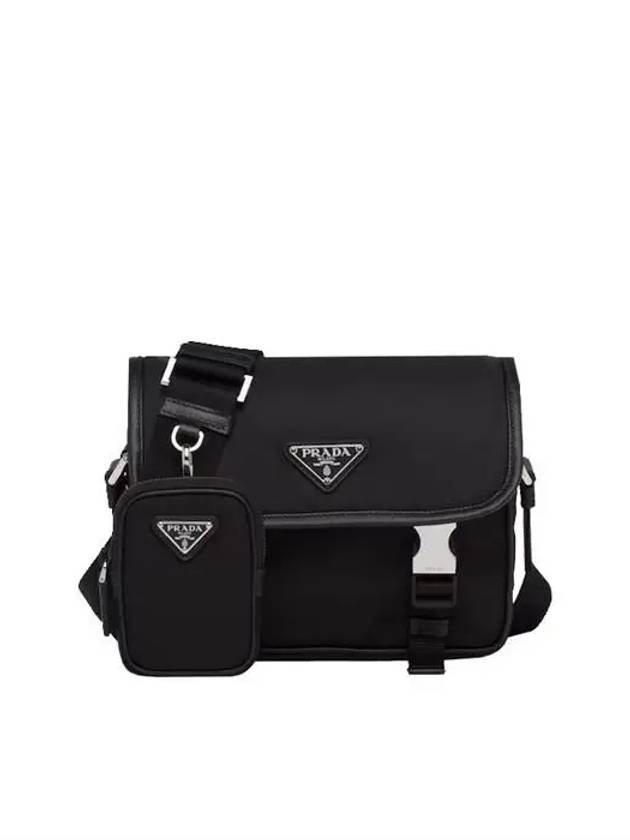 Triangle Logo Re-Nylon Saffiano Leather Cross Bag Black - PRADA - BALAAN 9