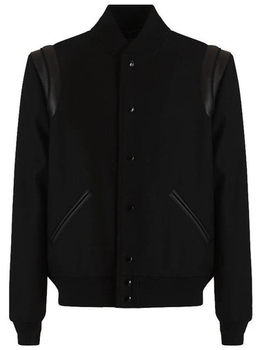 Men's Teddy Light Wool Stadium Bomber Jacket Black - SAINT LAURENT - BALAAN 1