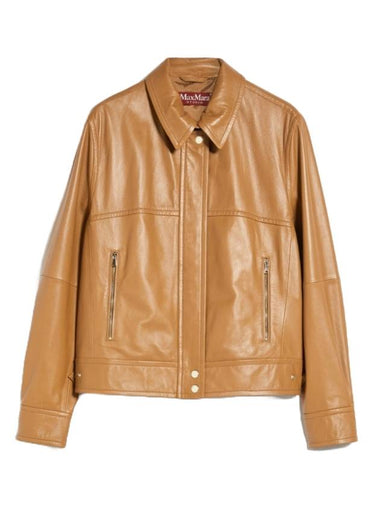 Nappa Leather Biker Jacket Camel - MAX MARA - BALAAN 1