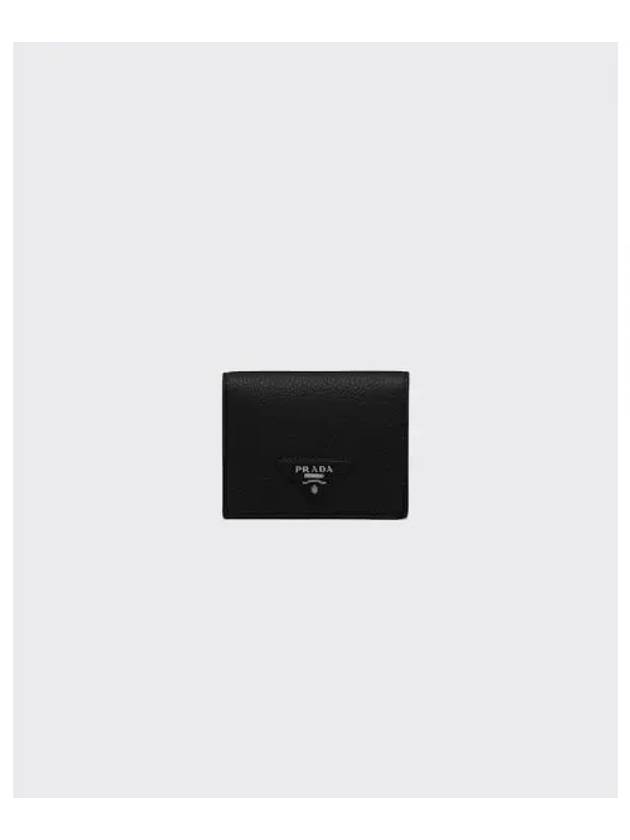 Triangle Logo Stitch Leather Half Wallet Black - PRADA - BALAAN 2