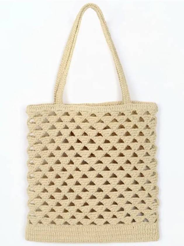 Woven Fabric Crochet Tote Bag Sand Beige - PRADA - BALAAN 3