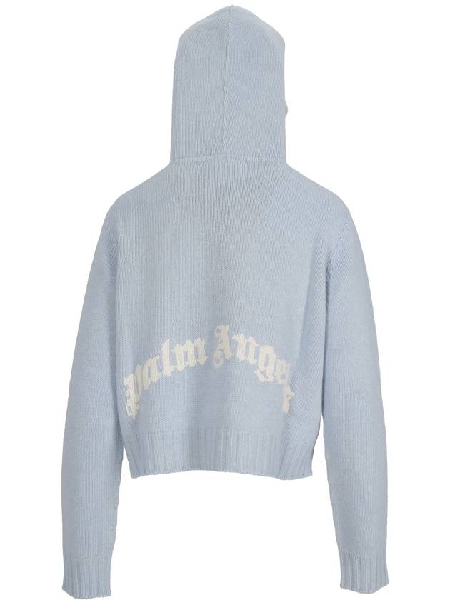 CURVED LOGO KNIT HOODY BABY BLUE - OFF W - PALM ANGELS - BALAAN 3