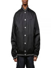 Men's Reversible Re-Nylon Cotton Fleece Bomber Jacket Black - PRADA - BALAAN 2