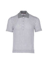 Striped Short Sleeve Polo Shirt Grey - THOM BROWNE - BALAAN 1