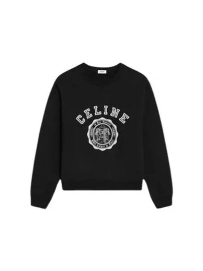 Logo Crew Neck Loose Cotton Fleece Sweatshirt Black - CELINE - BALAAN 2