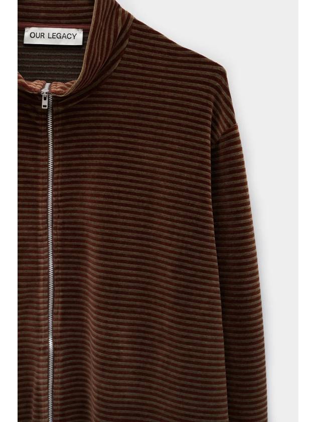 Shrunken Full Zip Polo Scoobie Stripe Velour Cardigan Brown - OUR LEGACY - BALAAN 4