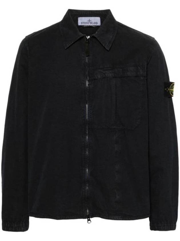 Organic Cotton Shirt Zip Up Jacket Navy - STONE ISLAND - BALAAN 1