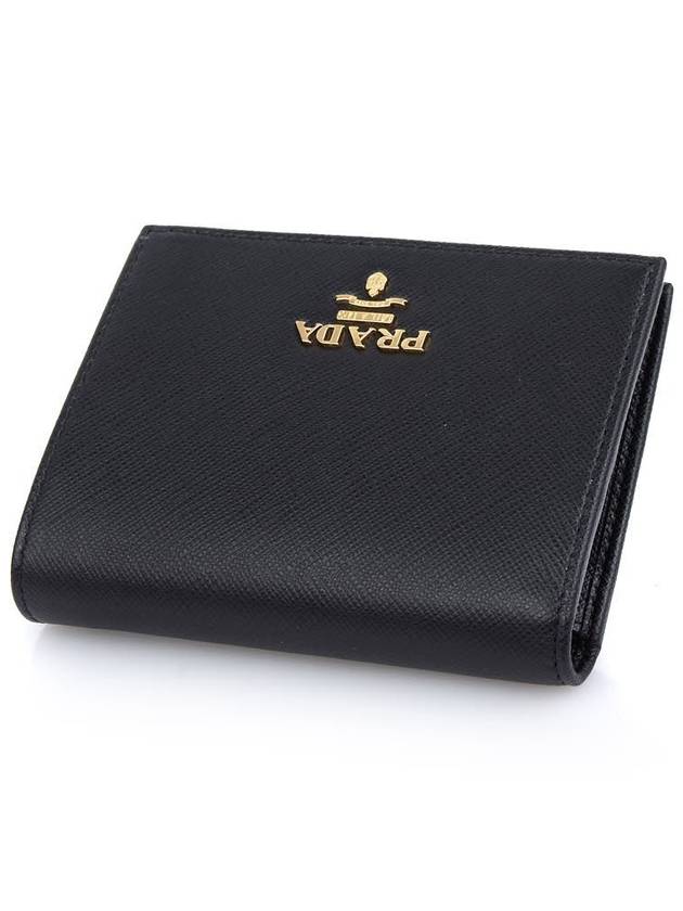 Saffiano Metal Logo Gold Fold Wallet Black - PRADA - BALAAN 6
