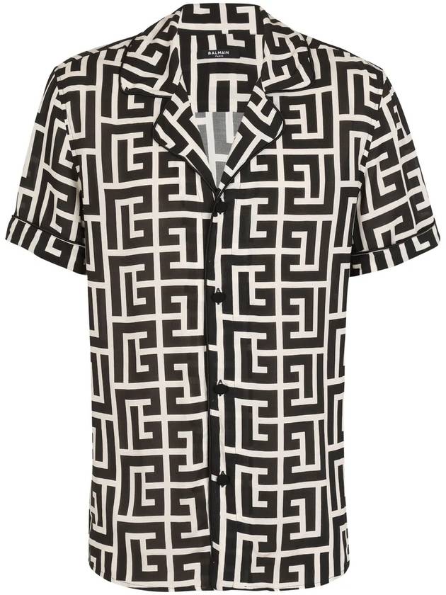 Monogram Print Short Sleeve Shirt Black - BALMAIN - BALAAN 1