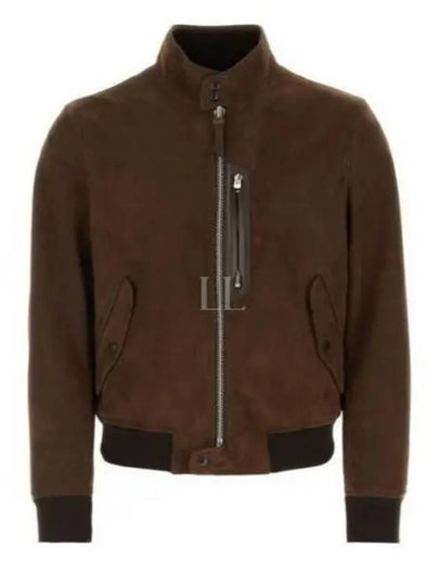 Men's Harrington Light Zip-Up Suede Jacket Brown - TOM FORD - BALAAN 2