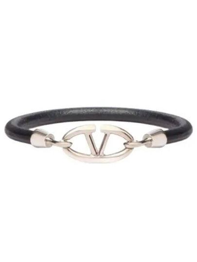 V Logo Leather Bracelet Black - VALENTINO - BALAAN 2