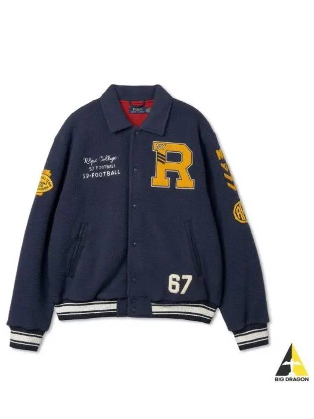 pile fleece letterman jacket navy - POLO RALPH LAUREN - BALAAN 1