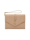 Matelasse Gold Logo Strap Clutch Bag Dark Beige - SAINT LAURENT - BALAAN 1