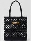 Woven Fabric Crochet Tote Bag Black - PRADA - BALAAN 2