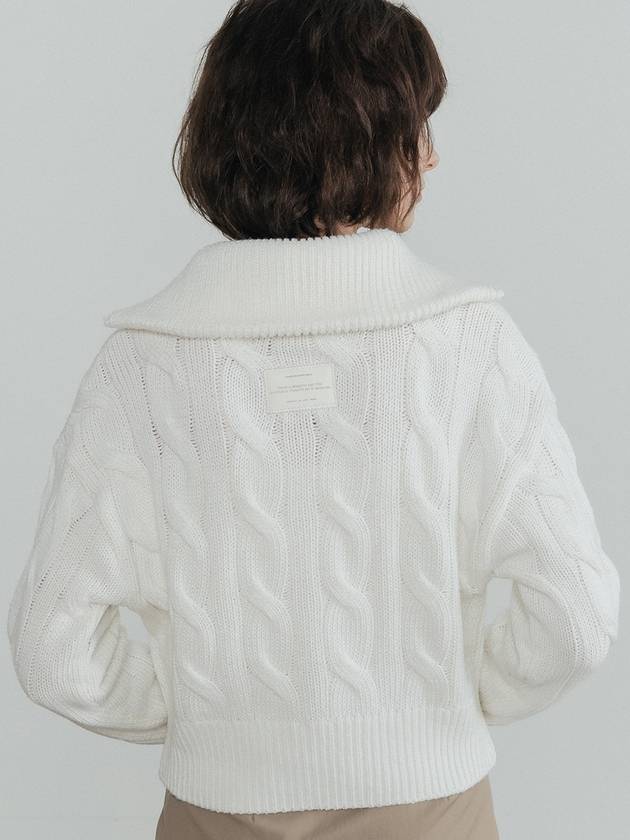 Women's Patch Cable Two-Way Zip-Up Cardigan Ivory - HARDCORE HAPPINESS - BALAAN 2