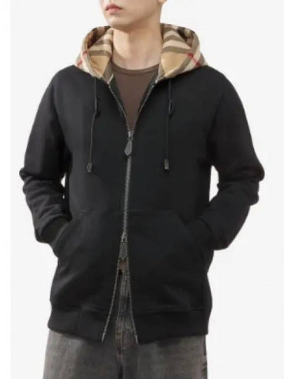 Check Hood Cotton Zip Up Hoodie Black Archive Beige - BURBERRY - BALAAN 2