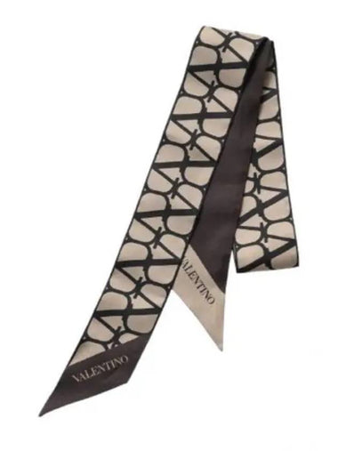 V Logo Signature Silk Scarf Brown - VALENTINO - BALAAN 1