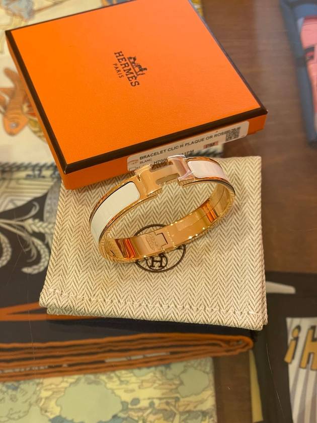 Clic H Bracelet Rose Gold Blanc - HERMES - BALAAN 2