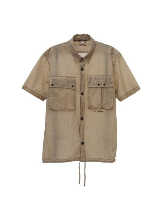 Microweave Logo Short Sleeve Shirt Beige - CP COMPANY - BALAAN 1