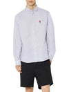 Men's Heart Logo Striped Button Down Long Sleeve Shirt Grey - AMI - BALAAN 3