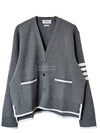 V-Neck Diagonal Armband Cardigan Grey - THOM BROWNE - BALAAN 2