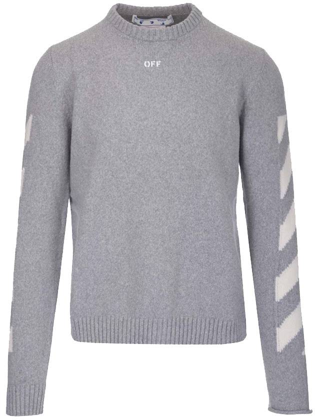 Diag Arrow Crewneck Knit Top Light Grey - OFF WHITE - BALAAN 1