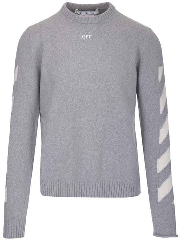 Diag Arrow Crewneck Knit Top Light Grey - OFF WHITE - BALAAN 1