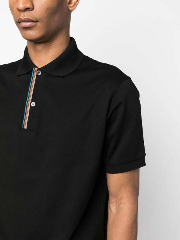 Signature Stripe Trim Polo Shirt Black - PAUL SMITH - BALAAN 5