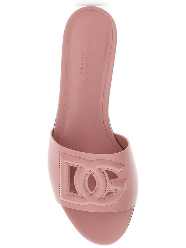 Pink Slide Sandals With Cut Out Logo In Leather Woman - DOLCE&GABBANA - BALAAN 4