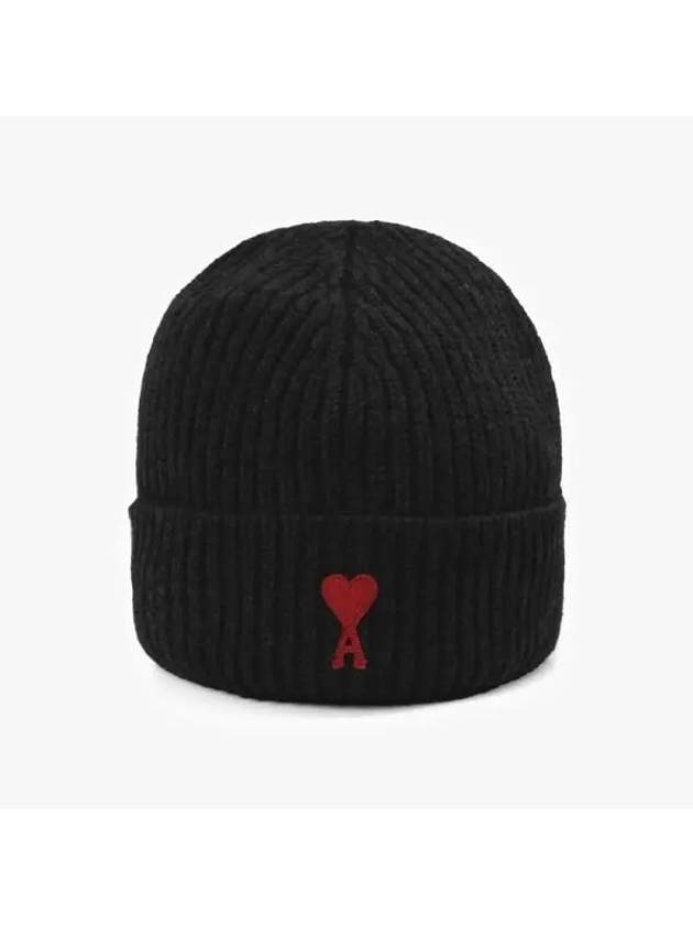 Heart Logo Wool Beanie Black - AMI - BALAAN 3