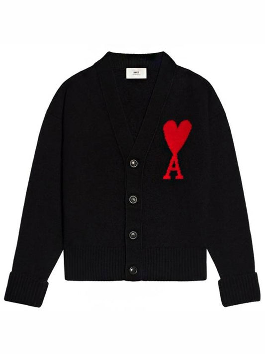 Big Heart Logo Wool Cardigan Black - AMI - BALAAN 2