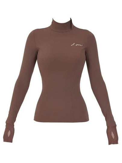 Women s Golf Wear Brushed Slim Polar T Shirt Brown - J JANE - BALAAN 2