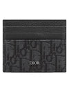 Oblique Jacquard Grain Leather Card Wallet Black - DIOR - BALAAN 1