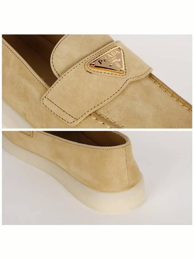 Triangle Logo Suede Leather Loafers Beige - PRADA - BALAAN 6