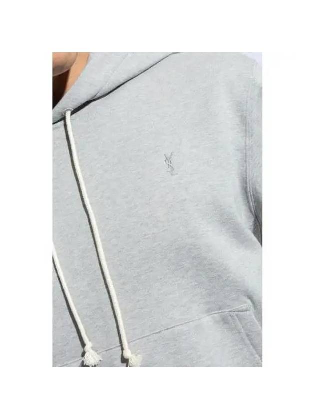 Cassandre Embroidered Monogram Cotton Hoodie Grey - SAINT LAURENT - BALAAN 4