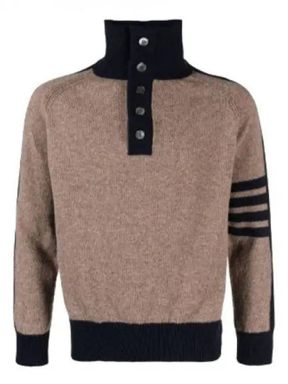 4-Bar Wool Polo Knit Top Navy Brown - THOM BROWNE - BALAAN 2