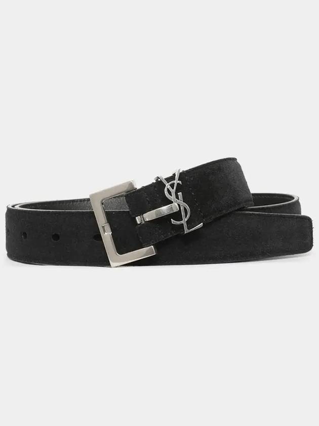 Logo Suede Belt Black - SAINT LAURENT - BALAAN 4