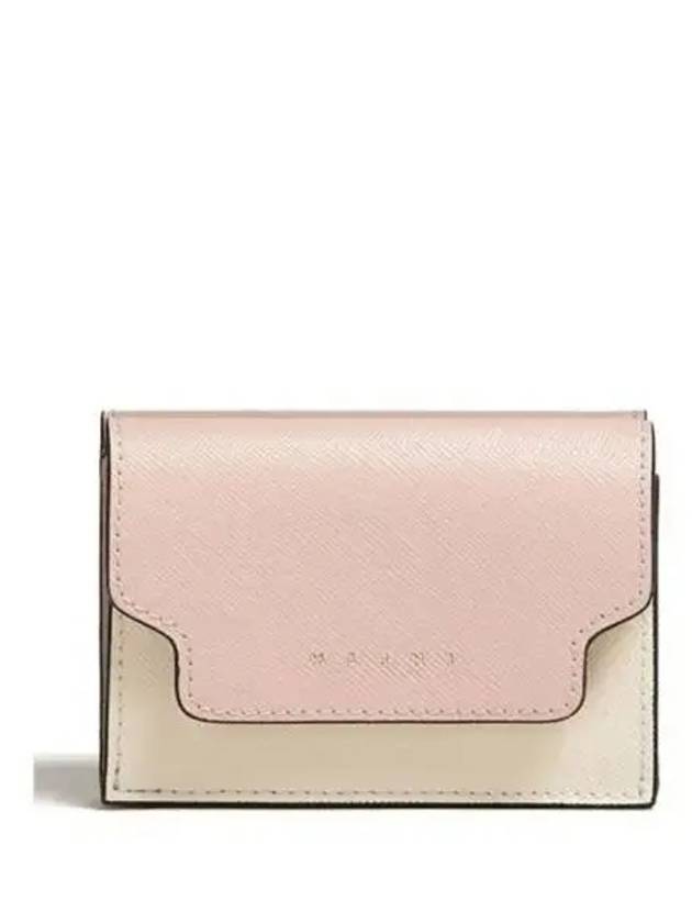 Saffiano Color Block Tri-Fold Half Wallet Pink - MARNI - BALAAN 2