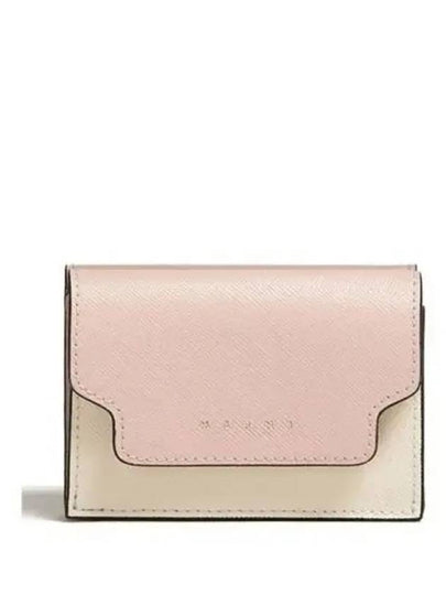 Saffiano Color Block Tri-Fold Half Wallet Pink - MARNI - BALAAN 2