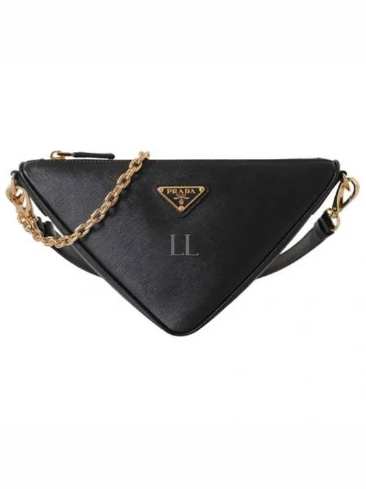 Triangle Saffiano Leather Shoulder Bag Black - PRADA - BALAAN 2