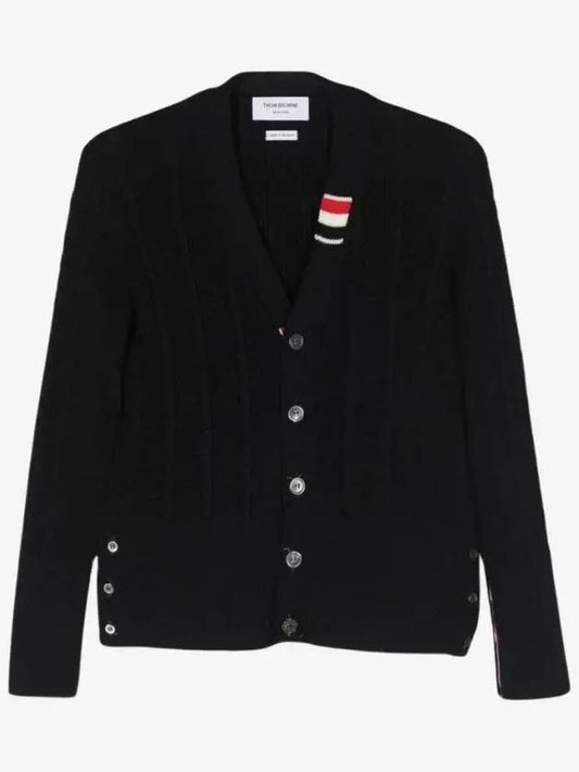 Cable Knitwear Virgin Wool Cardigan Navy - THOM BROWNE - BALAAN 2