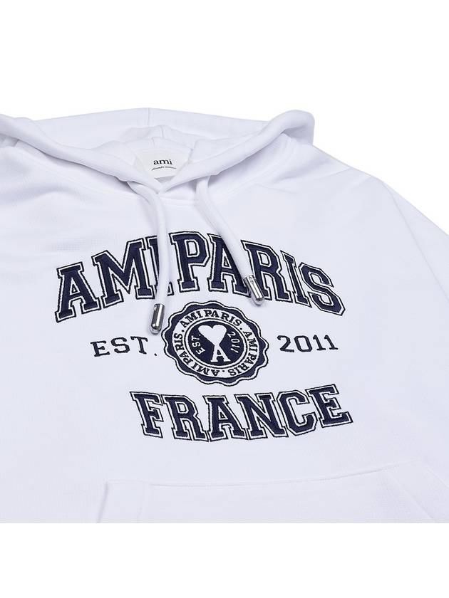 Paris France Oversized Organic Cotton Fleece Hoodie White - AMI - BALAAN 4