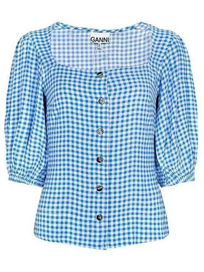 Crepe Button Down Blouse Strong Blue - GANNI - BALAAN 2